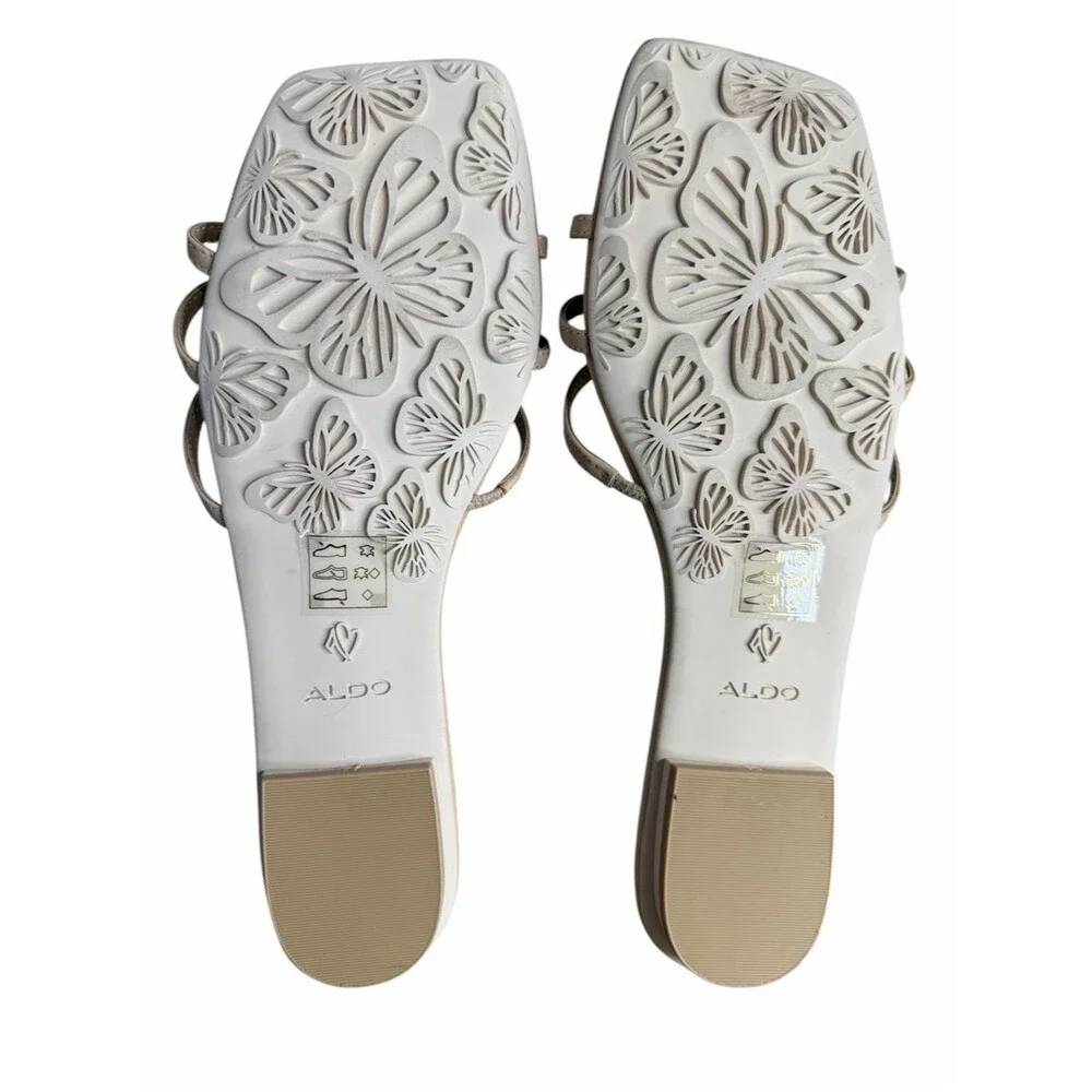 Aldo Wildbloom Crochet Flat Sandals size 10M Beige Flower Boho Slide Shoes